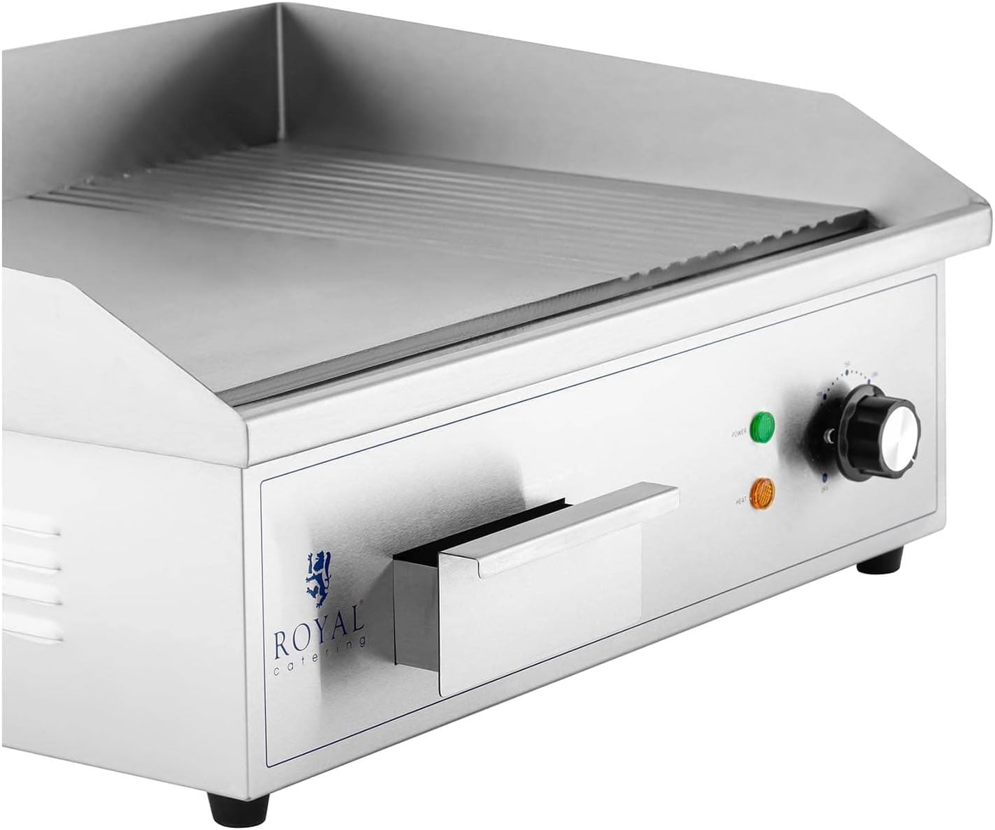 Royal Catering - Plancha électrique professionnelle - 548x350 mm - 3000 W, plaque lisse et rainurée - RCPG42-M