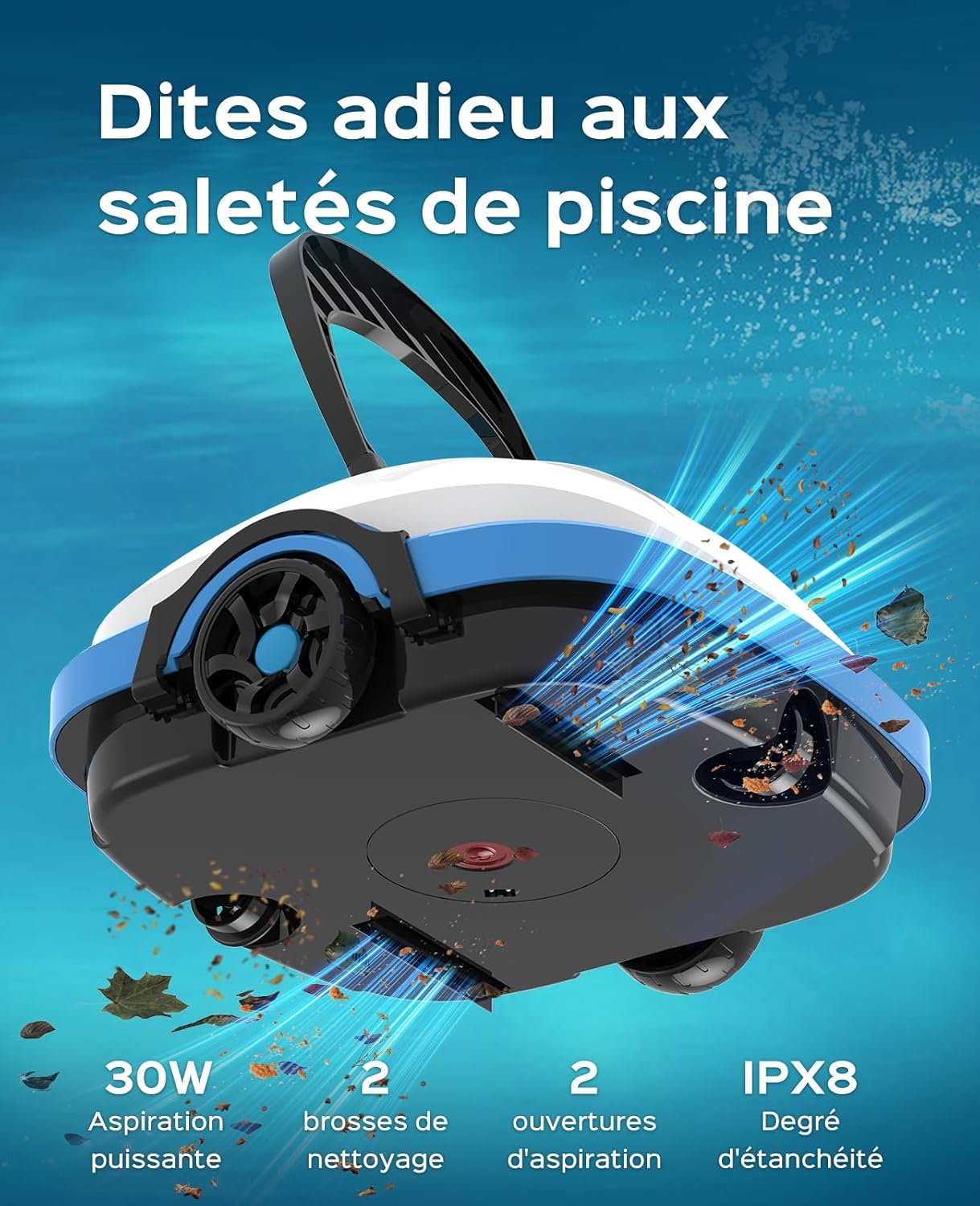 WYBOT Osprey 200 Robot Piscine,Aspirateur Piscine sans Fil,Stationnement Automatique,Moteurs Doubles Nettoyeur de Piscine,Filtration 180 µm,pour Piscines Hors Sol 50m²-Blanc