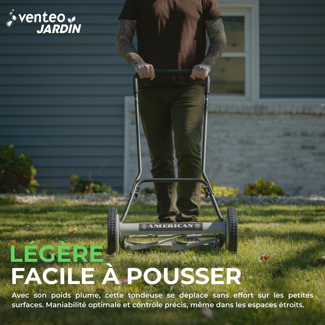 VENTEO - Tondeuse Hélicoïdale 5 lames 45cm réglable, silencieuse