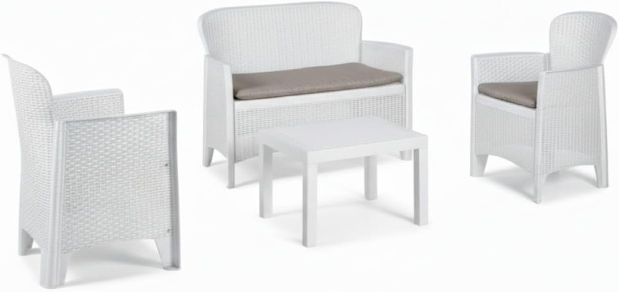 Dmora - Ostuni salon de jardin, blanc, rotin effet, 100% Made in Italy