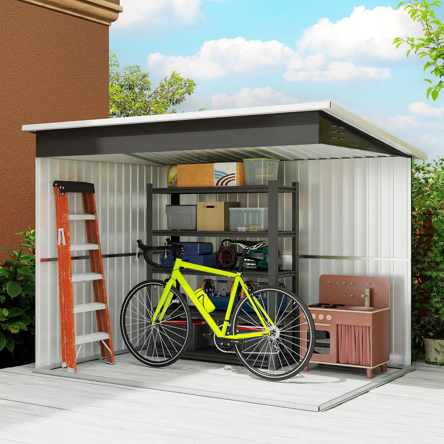 Outsunny - Abri de jardin métal 260x177x190cm, 4,13m², fenêtre, toit appentis, porte verrouillable