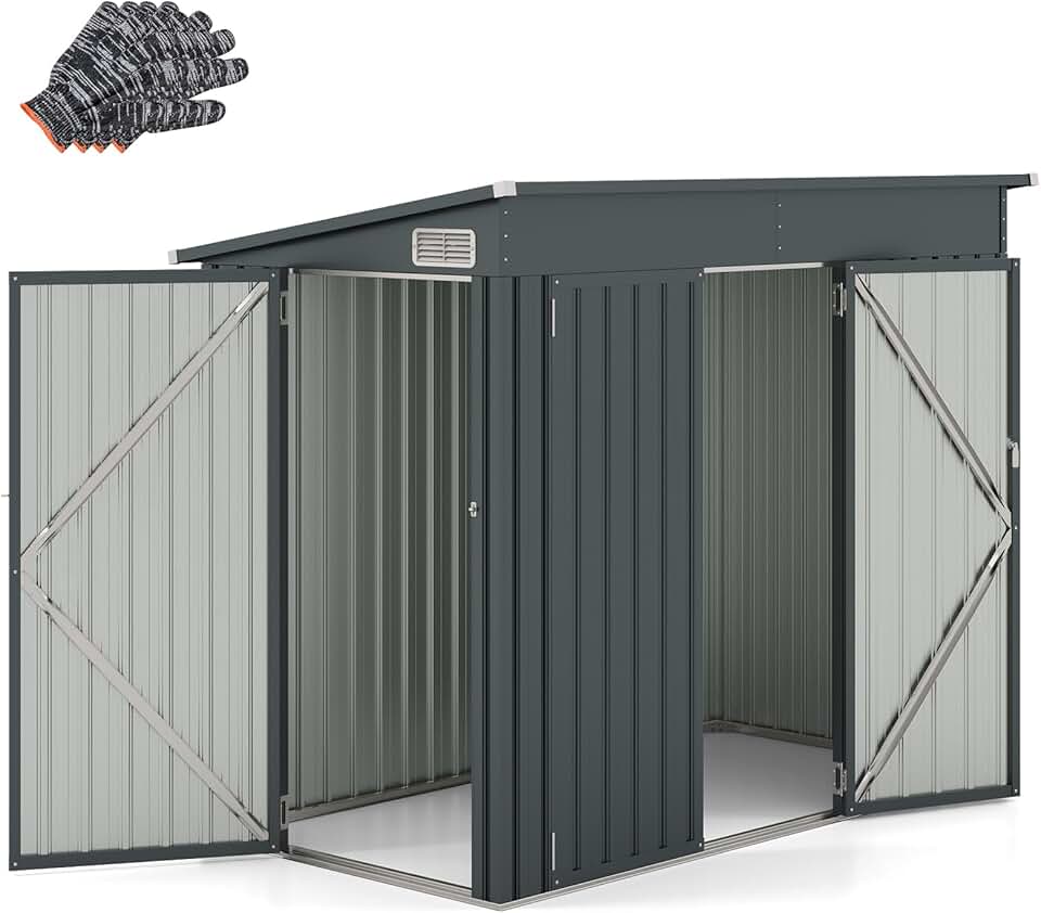 COSTWAY - Cabane de jardin métal 2,6㎡, porte sécurisée, toit penté, 4 gants, aérations.