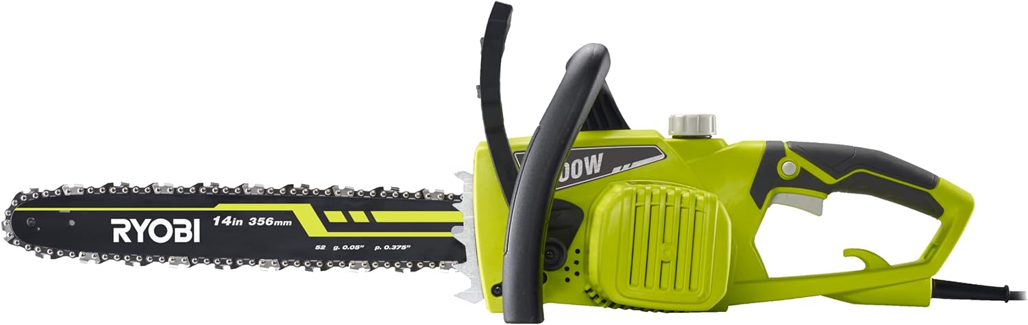 RYOBI - Tronçonneuse Électrique 1900W 35 cm - Utilisations Élagage, Bois de Chauffage, Domestique et Occasionnelle - Livrée avec 1 Protège-Guide & 1 Chaîne 35 cm 52 Maillons - RCS1935B