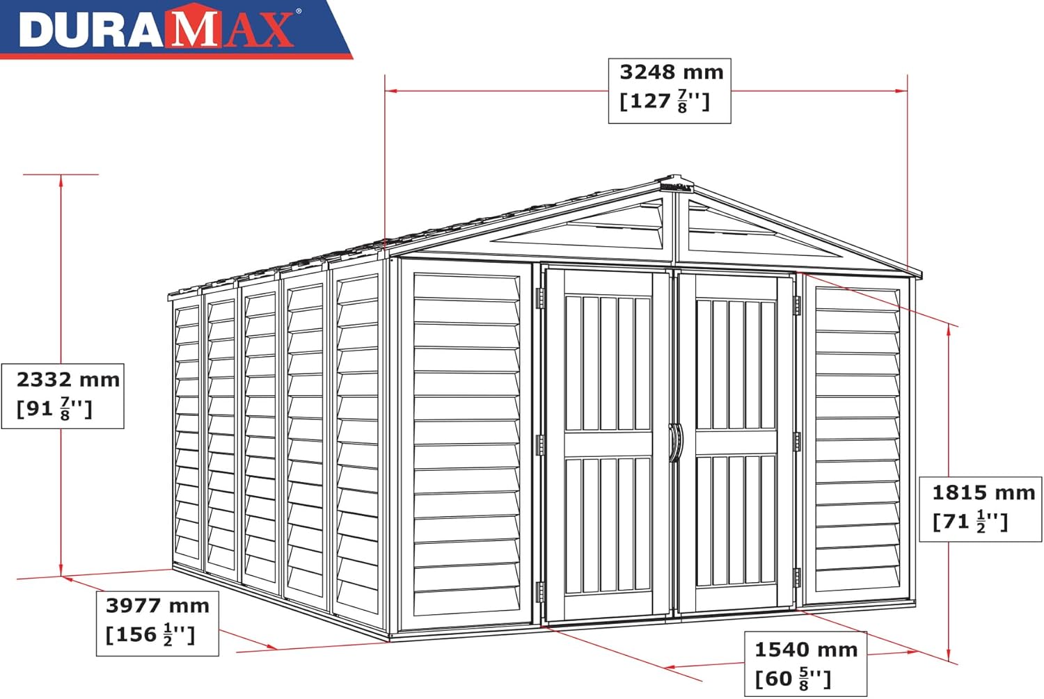 Duramax - Woodbridge Plus - 10,5'x13' - abri jardin résine, beige/brun, 399,8x318,7x222 cm