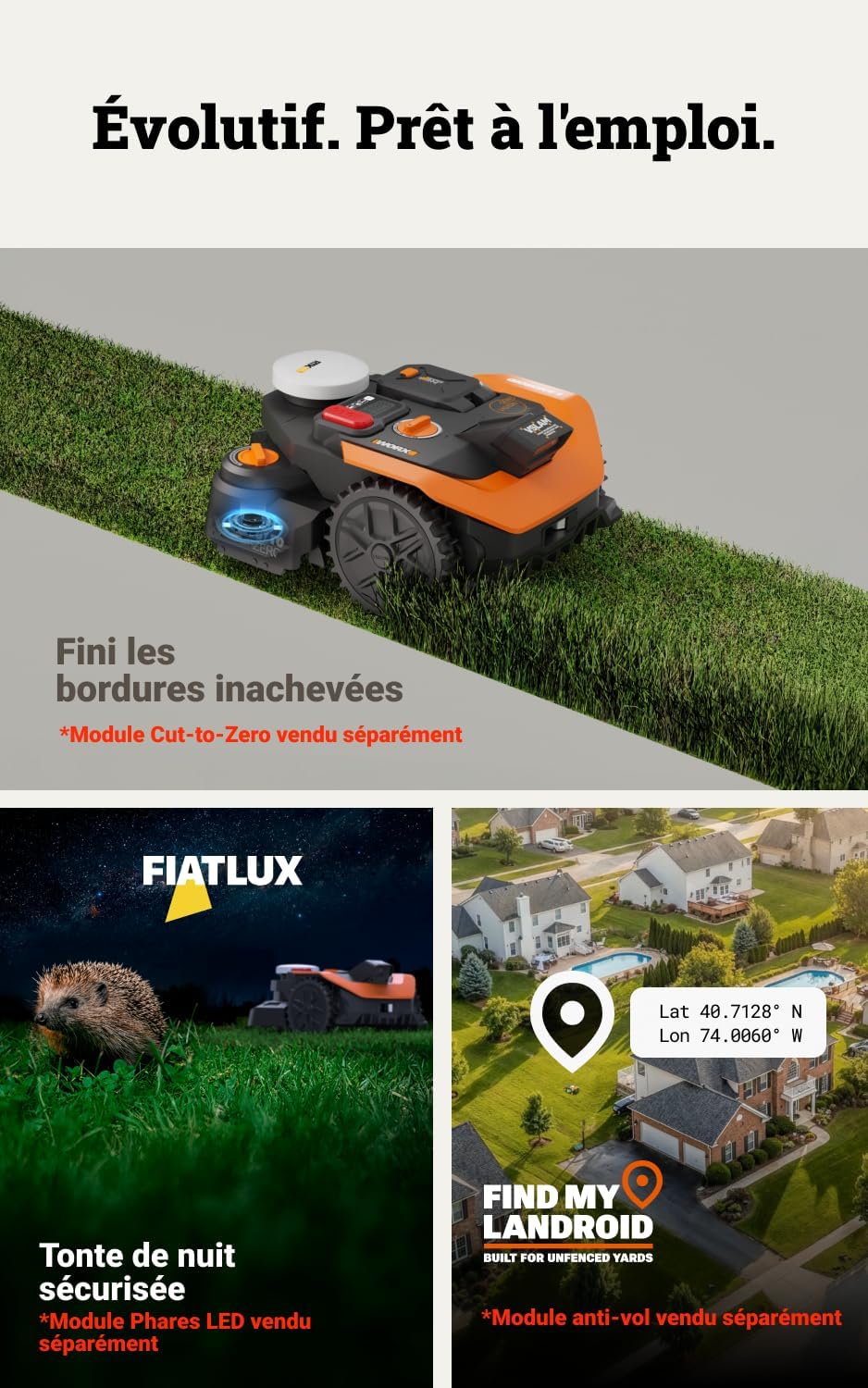 WORX - Tondeuse robot Vision Cloud 2WD - 500m², IA, VSLAM+RTK, appli - WR305E