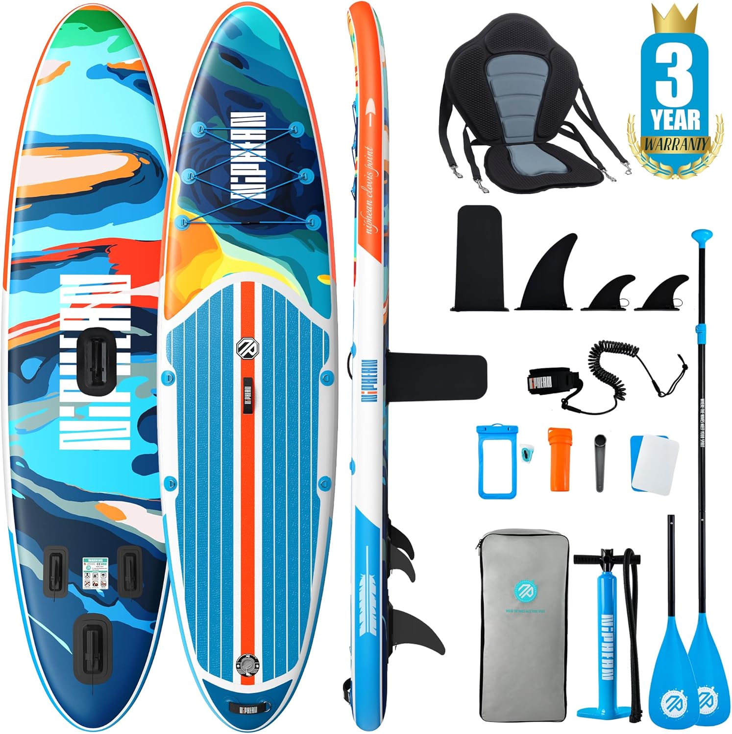 Niphean Paddle Gonflable Adulte avec Tous Les Accessoires, 320cm Planches de Stand Up Paddle Gonflables pour Tous Les Niveaux, Sup avec Capacité 200 kg pour 2 Personnes, Paddle Gonflable avec Siège
