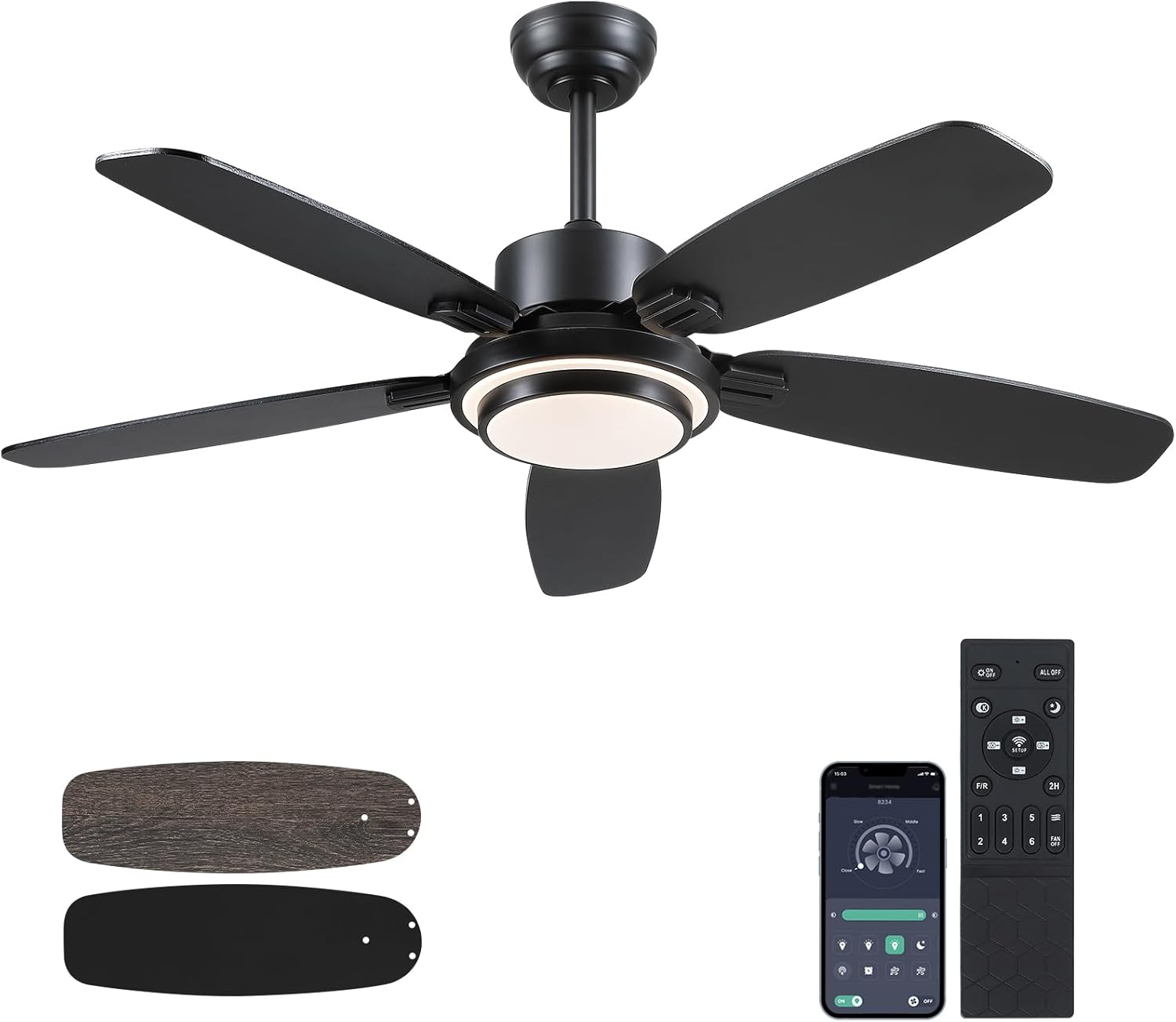 Kviflon - Ventilateur Connecté Série Moderne - 127cm - DC Réversible, LED, Silencieux