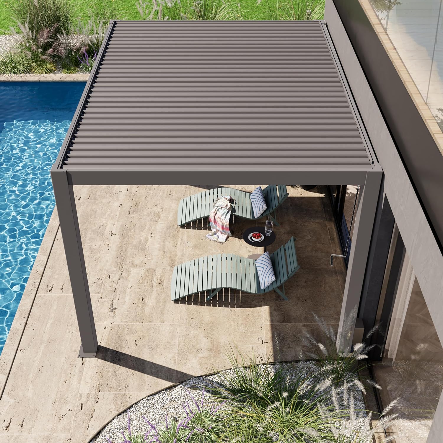 PRIMEYARD - Pergola série aluminium - 3x4 m - lames orientables, gris