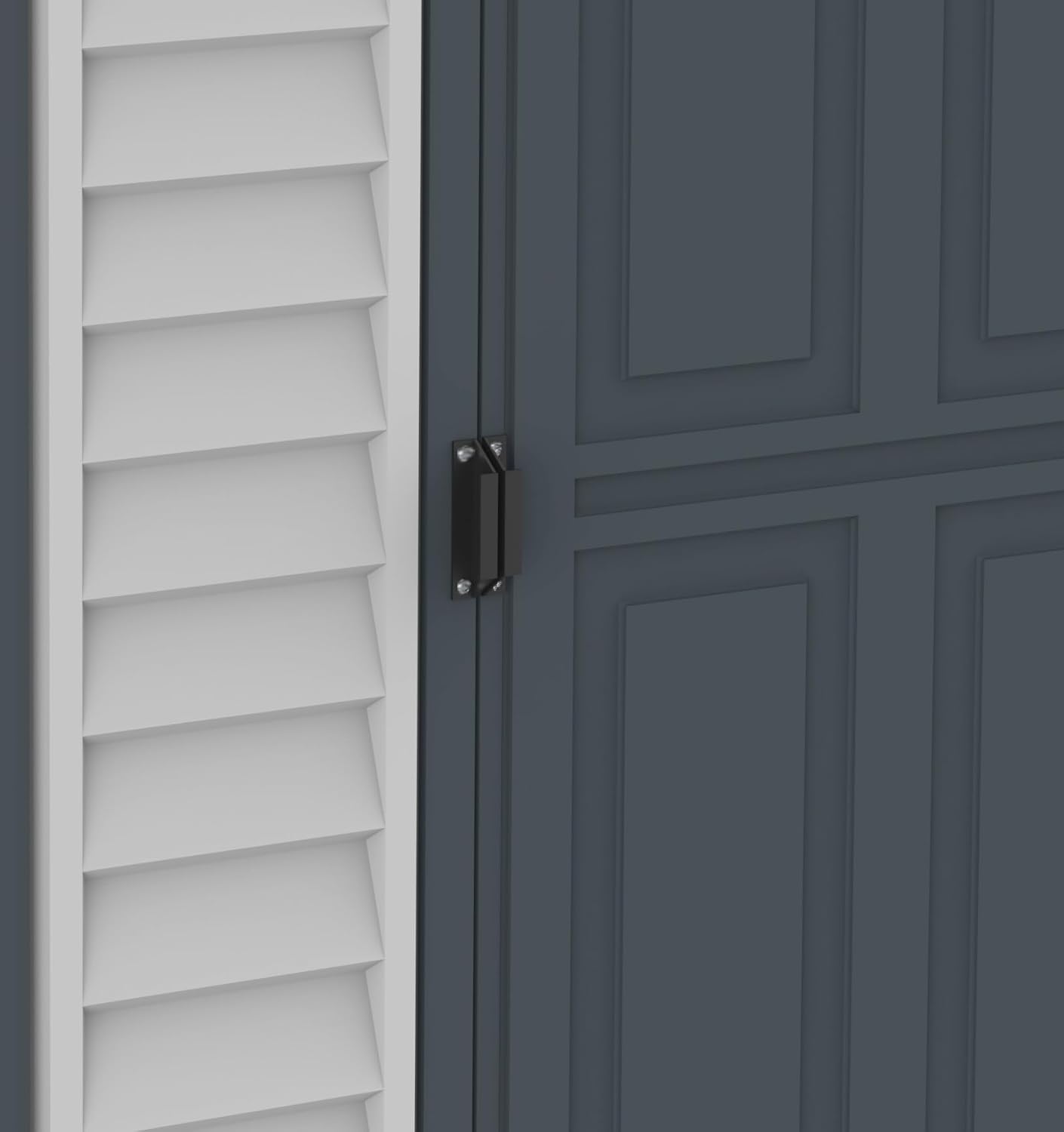 Duramax SideMate PLUS 4 x 8 (2.91 m²) abri de jardin en plastique avec kit de fondation en métal, porte réversible, structure de toit en métal robuste, abri en vinyle sans entretien, Gris foncé/ Adobe