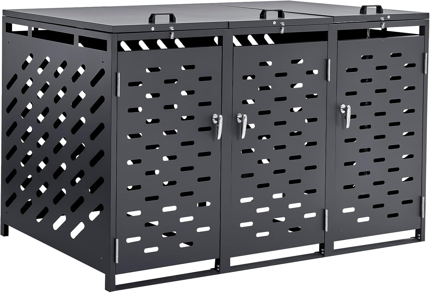 VEVOR Abri pour poubelles, 3 x 240 L, Rangement pour poubelles Horizontal, avec Couvercle à chaîne, boîte de Rangement à poubelles d'extérieur, étanche et verrouillable, pour Jardin, Cour et terrasse