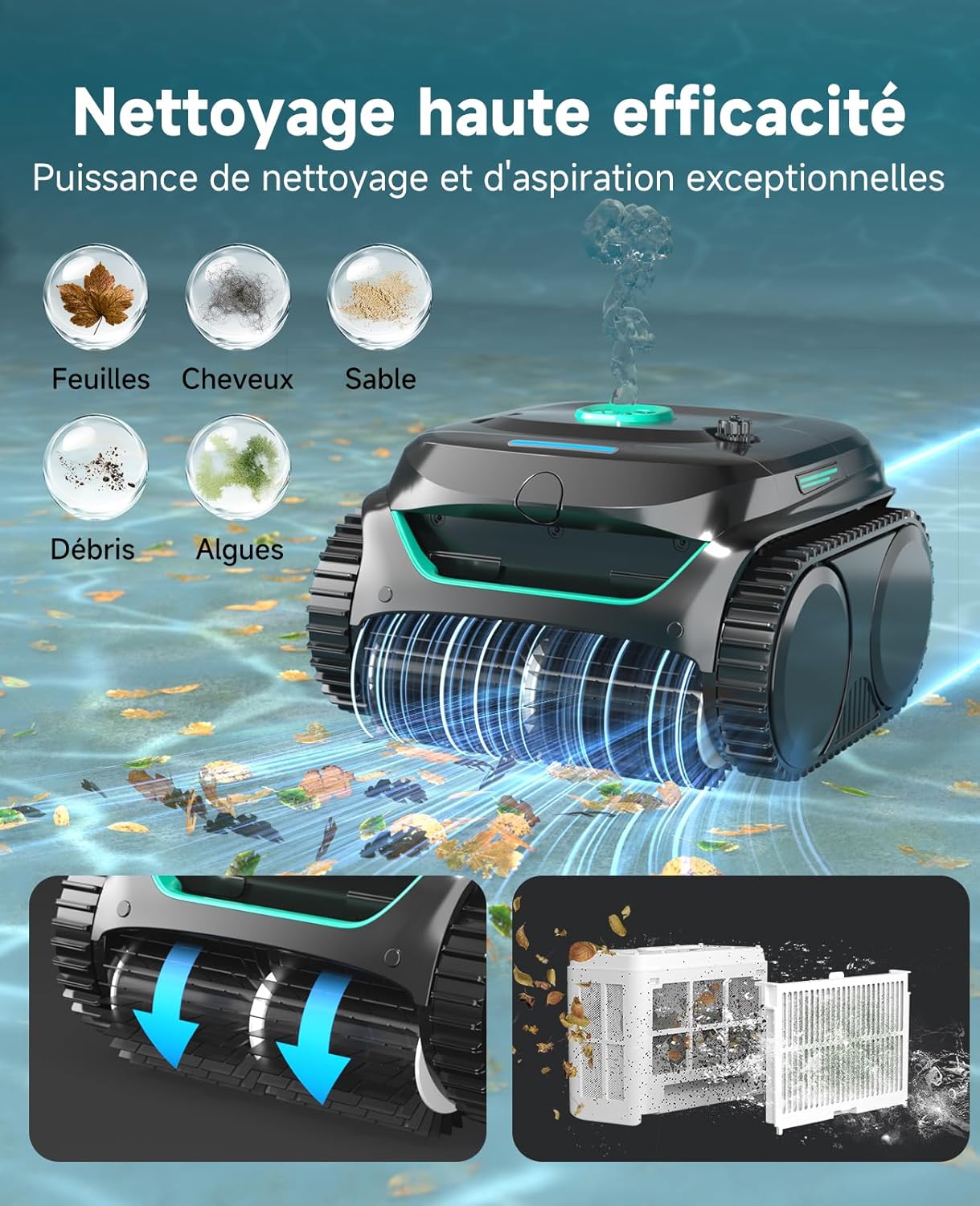 WYBOT - C2 série - pour piscines 150㎡ - filtration double, nettoyage fond/parois, autonomie 180 min - C2