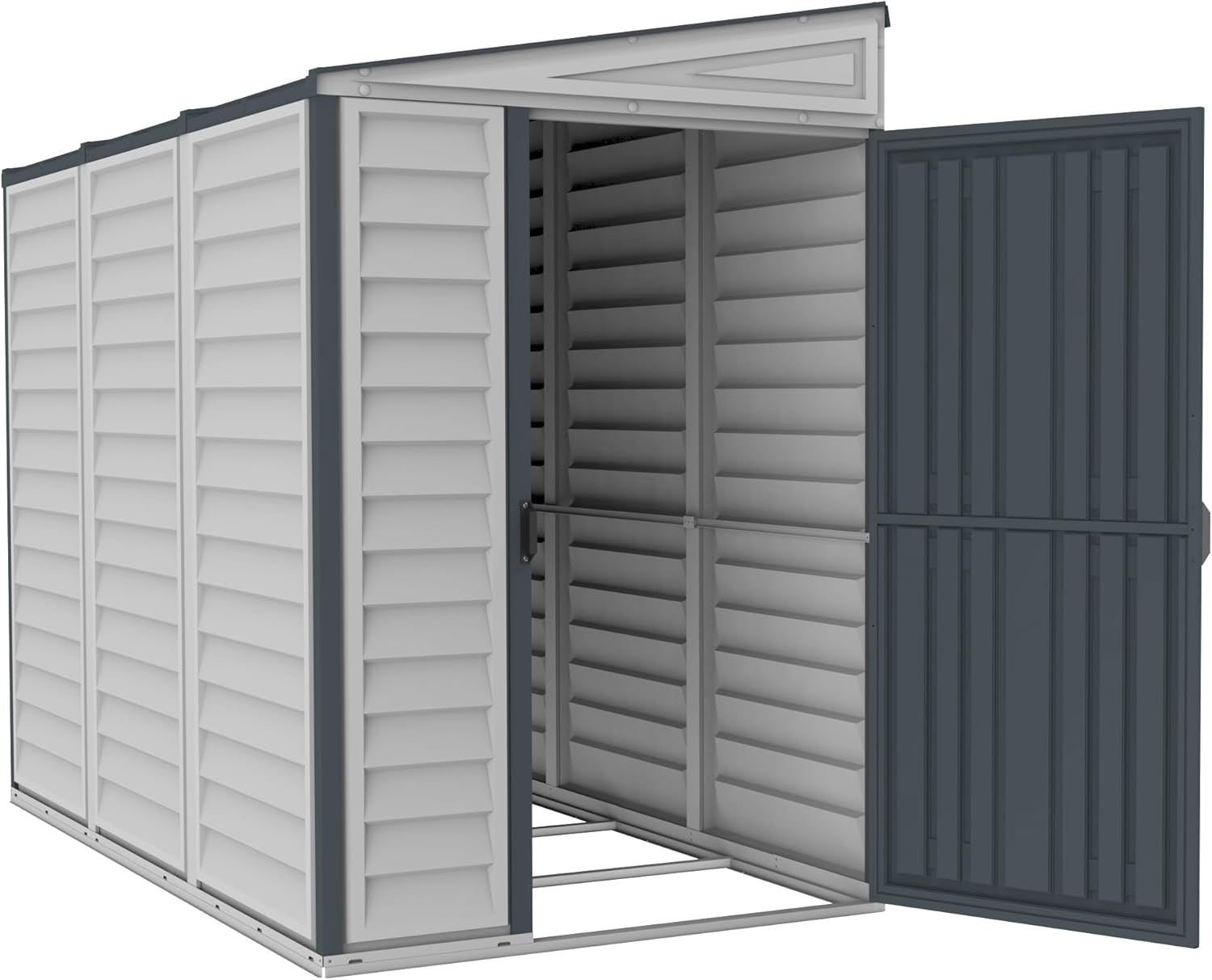 Duramax SideMate PLUS 4 x 8 (2.91 m²) abri de jardin en plastique avec kit de fondation en métal, porte réversible, structure de toit en métal robuste, abri en vinyle sans entretien, Gris foncé/ Adobe