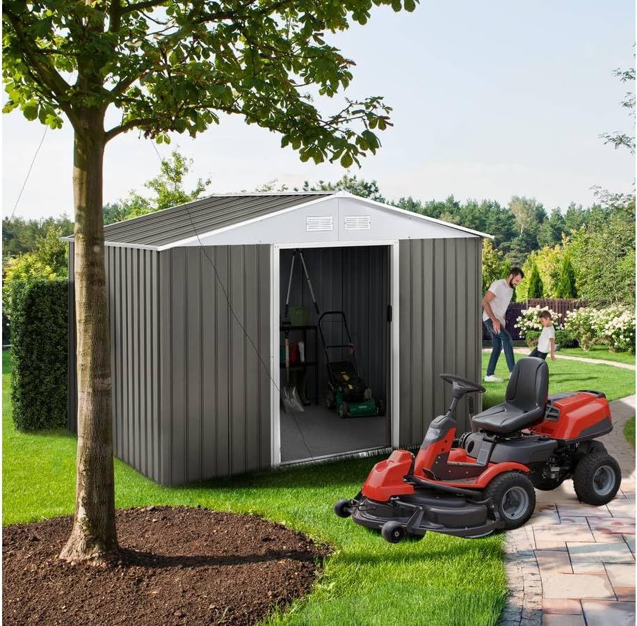 Habitat et Jardin - Dallas - 191x277x202 cm - abri de jardin métal, acier galvanisé, taupe/blanc