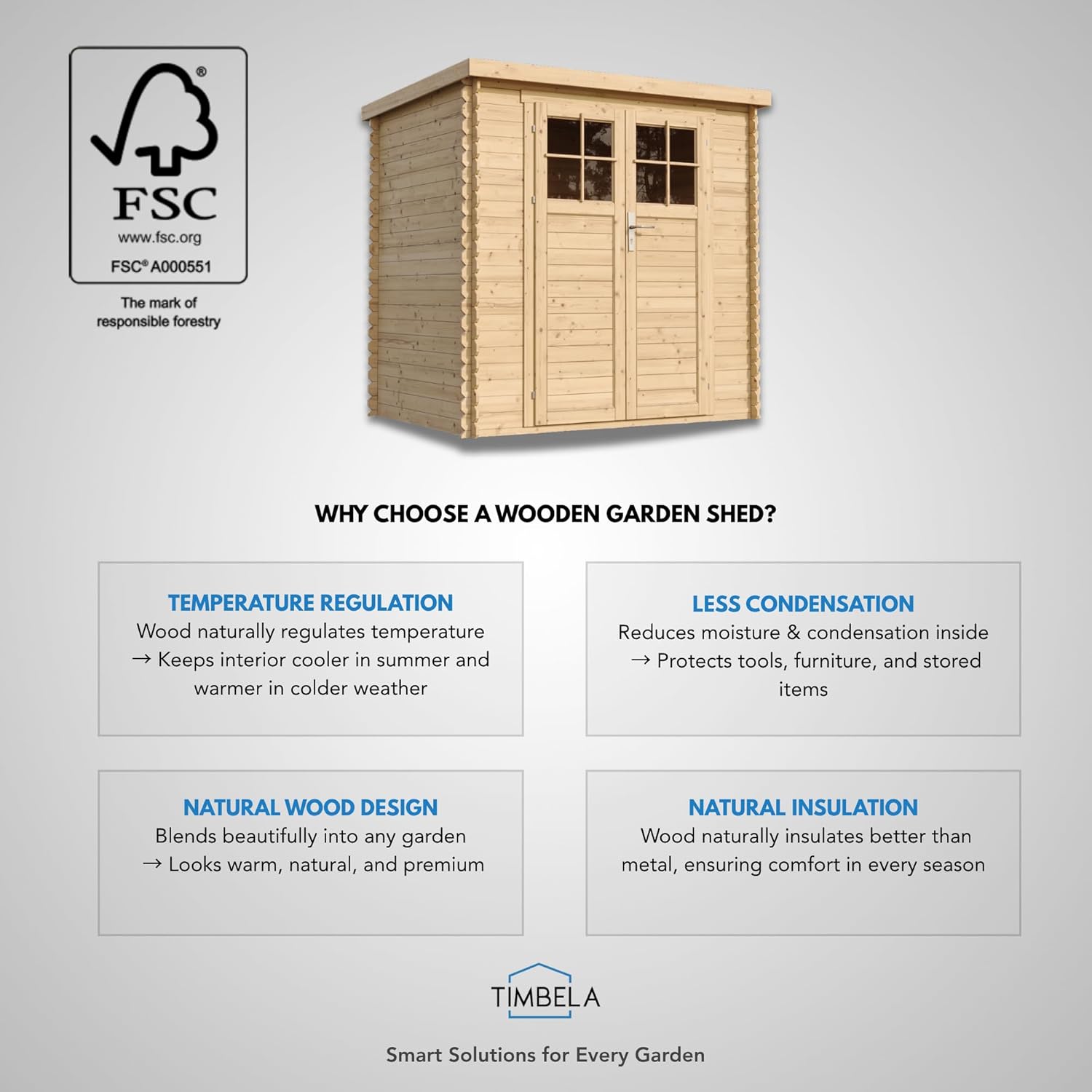 TIMBELA - M306 - abri de jardin bois 2,63m², parois 19mm, fenêtres