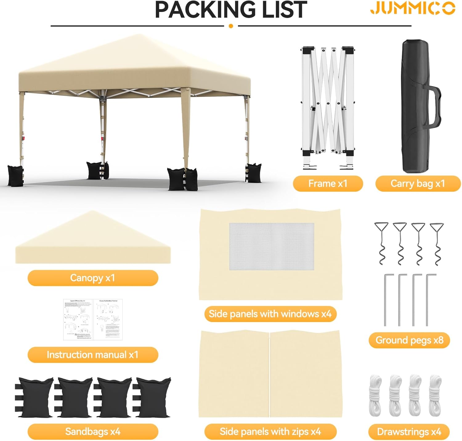 JUMMICO - Tonnelle pliante série - 3x3m - moustiquaire, étanche, anti-UV