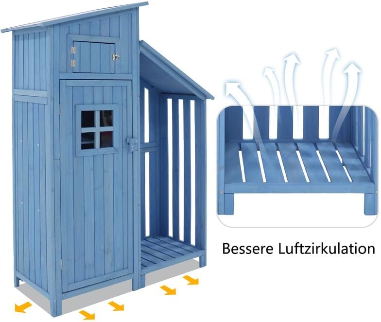 Abri de Jardin en Bois - 124x46x174cm - rangement extérieur avec serrure, toiture PVC