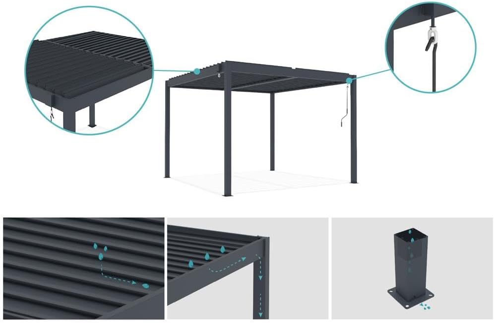 CAZEBOO - Piana série - 3x2,5 m - aluminium gris, lames orientables - PIANA