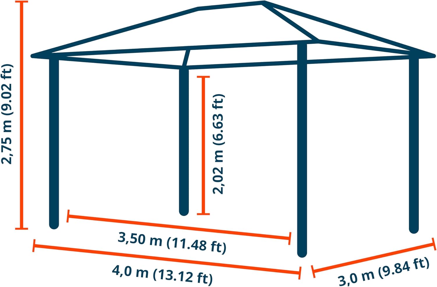 TOOLPORT - tonnelle de jardin série aspect bois 3x4m toit acier, 4 parois, champagne