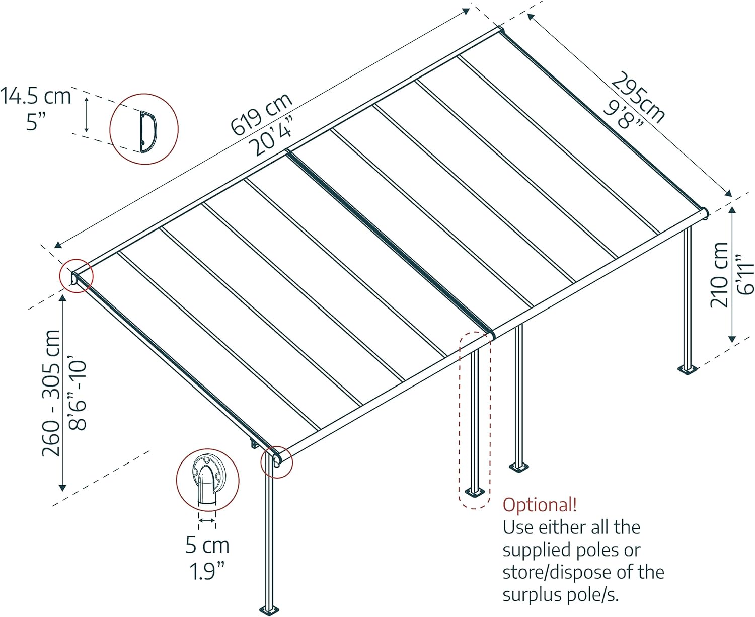 Palram Canopia Sierra pergola aluminium polycarbonate 3x6.10 gris transparent
