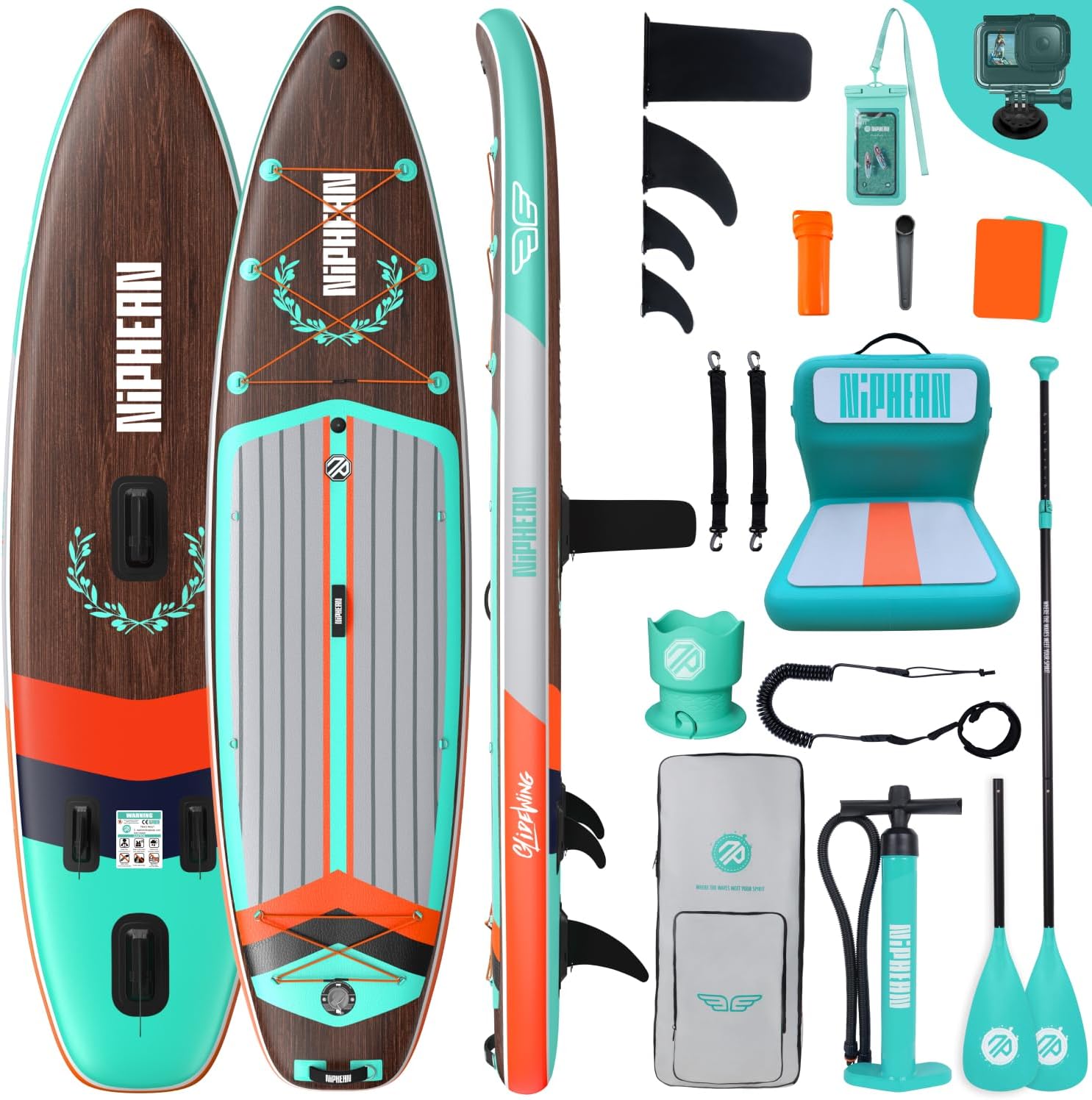 Niphean Extra Large Paddle Gonflable, Sup à 2+1 Personnes/Famille, Planches de Stand Up Paddle Gonflables avec (Idéal Débutant) Aileron Équilibré, Housse Étanche, Paddle Gonflable Adulte, Cadeaux