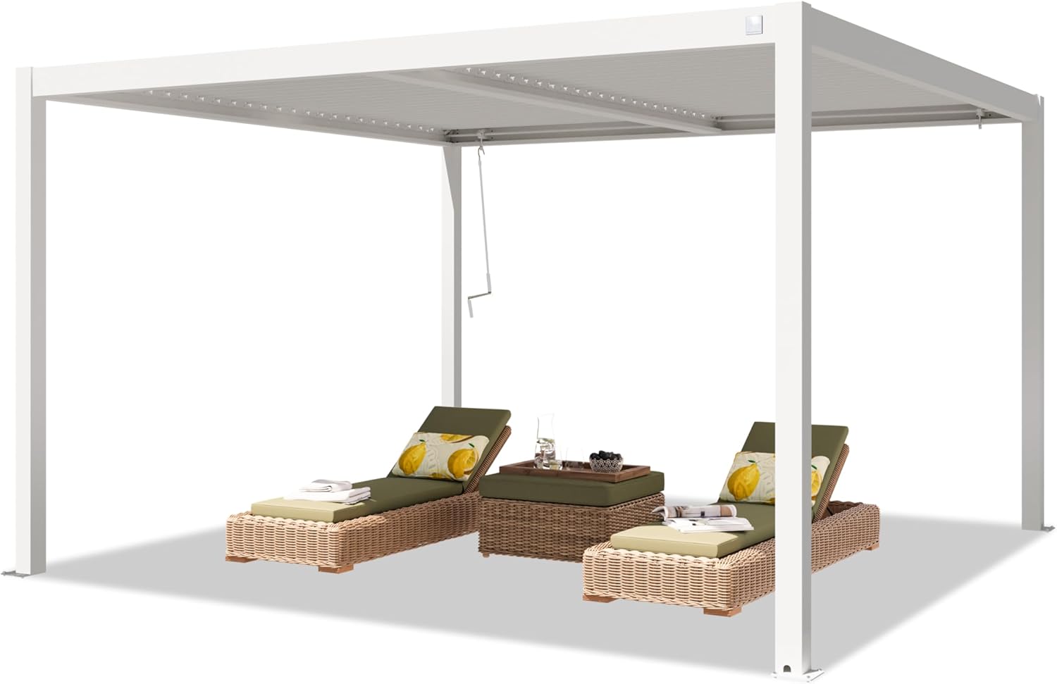 PRIMEYARD - Pergola série pavillon - 4x4 m - aluminium blanc, lames acier orientables