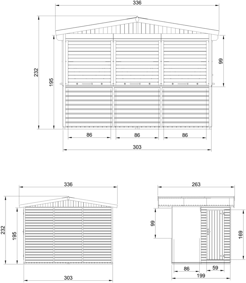 TIMBELA Abri de Jardin en Bois M150BZ – Kiosque Bois - Stand Marché avec 5 Fenêtres + Volets roulants, L336xP263xH232 cm / 6 m², Facile à Monter et à Démonter, Bar Jardin