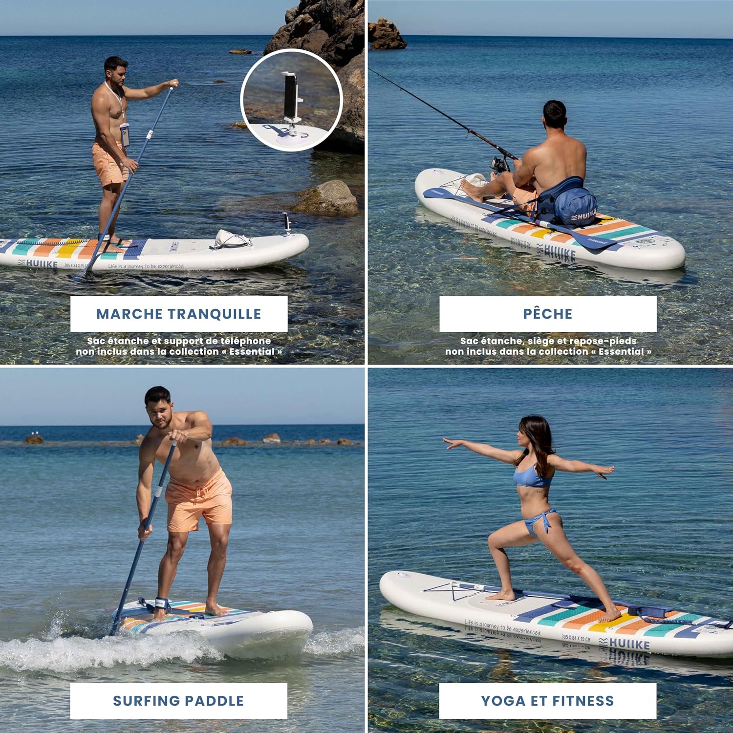 HUIIKE Paddle Gonflable Adulte avec Accessoires Inclus, Pagaie, Ailerons, Pompe. Planche de Stand Up Paddle Grande Stabilité et Résistance. 305 x 84 x 15 cm, Jusqu'à 130 kg