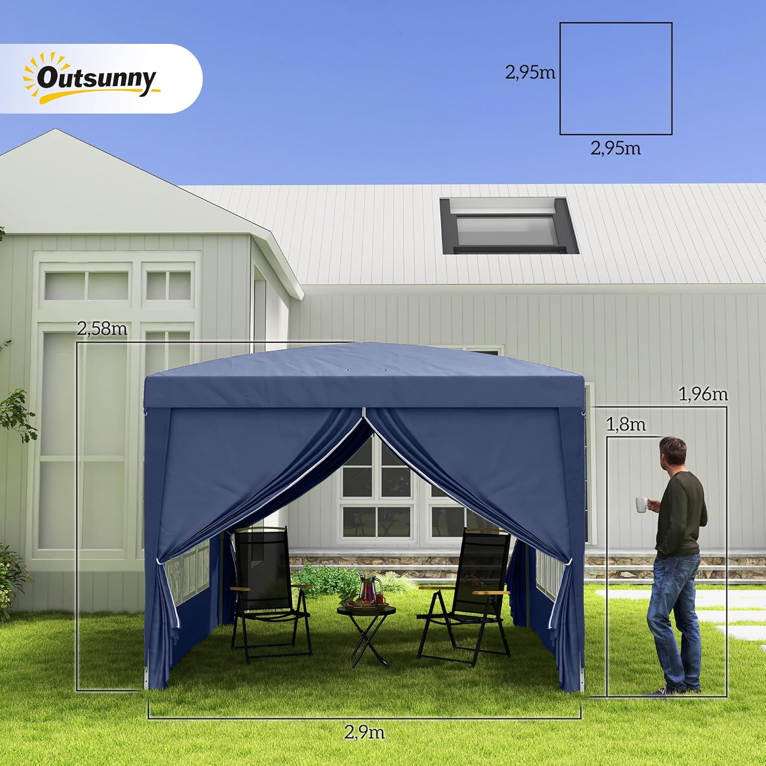Outsunny - tonnelle pop-up série extérieure - 3x3 m - 4 parois amovibles, sac de transport