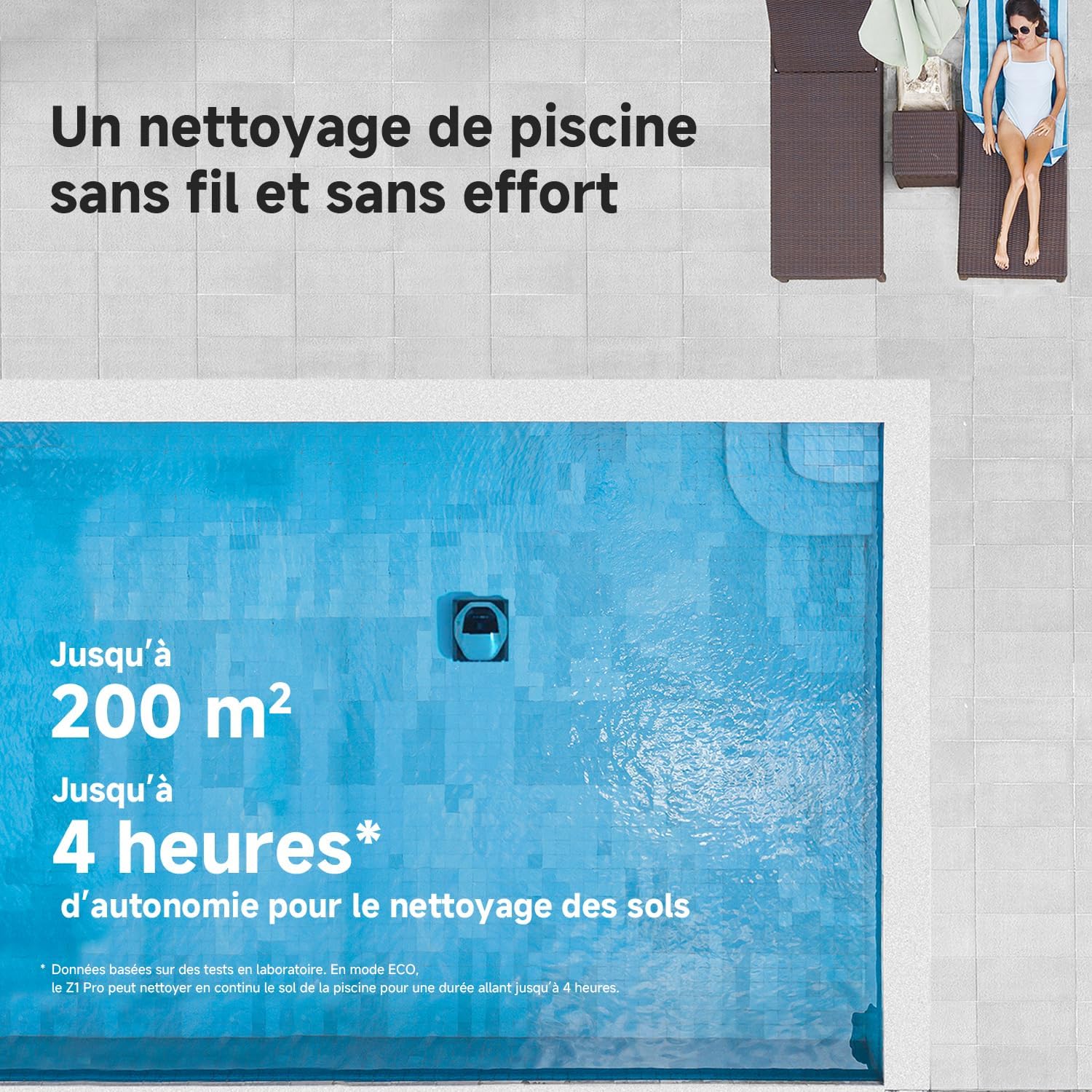 DREAME Z1 Pro Robot Piscine sans Fil, Puissance d'Aspiration 30 000 LPH, Nettoyage du Fond, Parois et Ligne d'eau, Télécommande Manuelle, 240 Min, Jusqu'à 200 m²