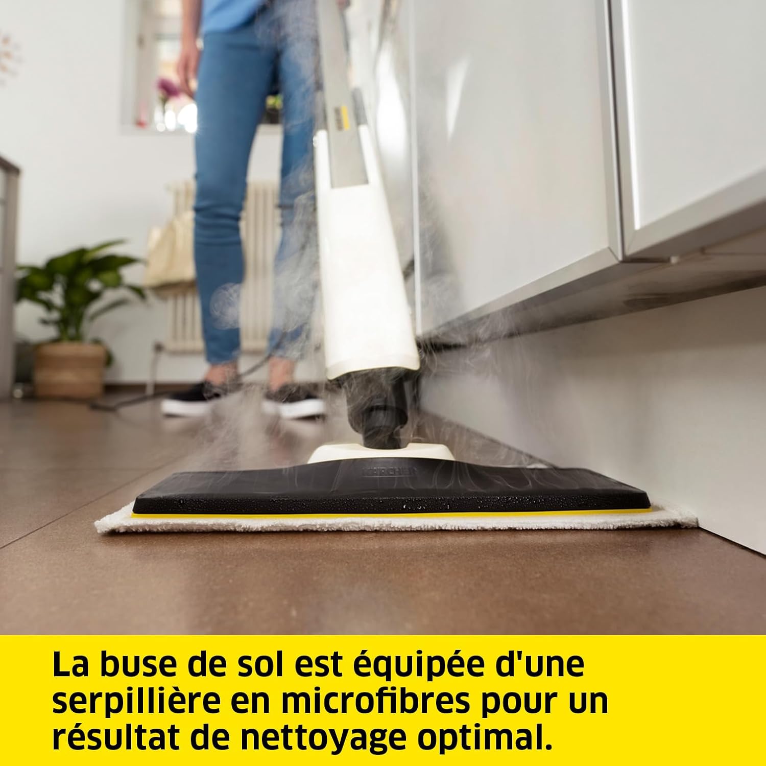 Kärcher Nettoyeur Vapeur SC 2 Upright, Préchauffage : 30 s, Surface : 50 m², Réservoir : 0,4 l, Puissance : 1600 W, avec Buse de Sol EasyFix, Serpillière Microfibres, Cartouche Détartrante