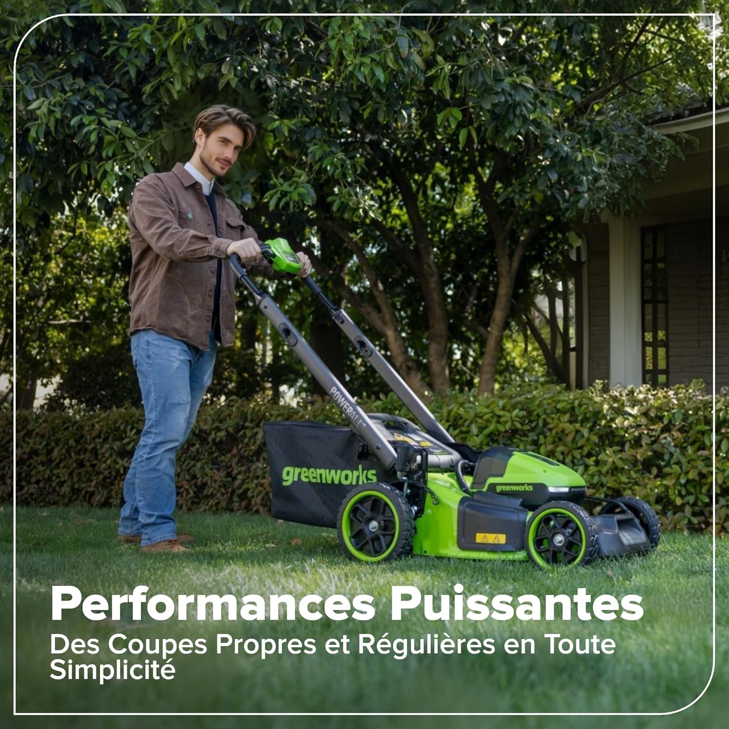 Greenworks 48V (24V x 2) Tondeuse à gazon sur batterie autopropulsée, largeur de coupe 46 cm, jusqu’à 440 m², réglage central de la hauteur de coupe en 8 positions, sans batterie ni chargeur – LM4602S
