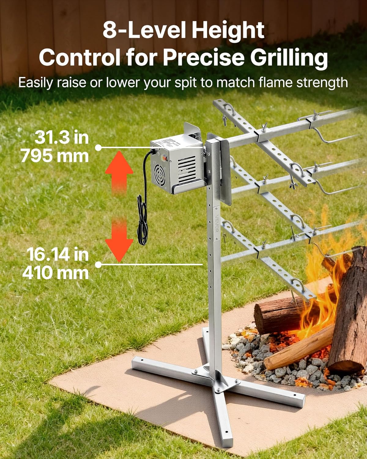 VEVOR - Rôtissoire électrique 1321 mm - 60 kg, 8 hauteurs, moteur 38W