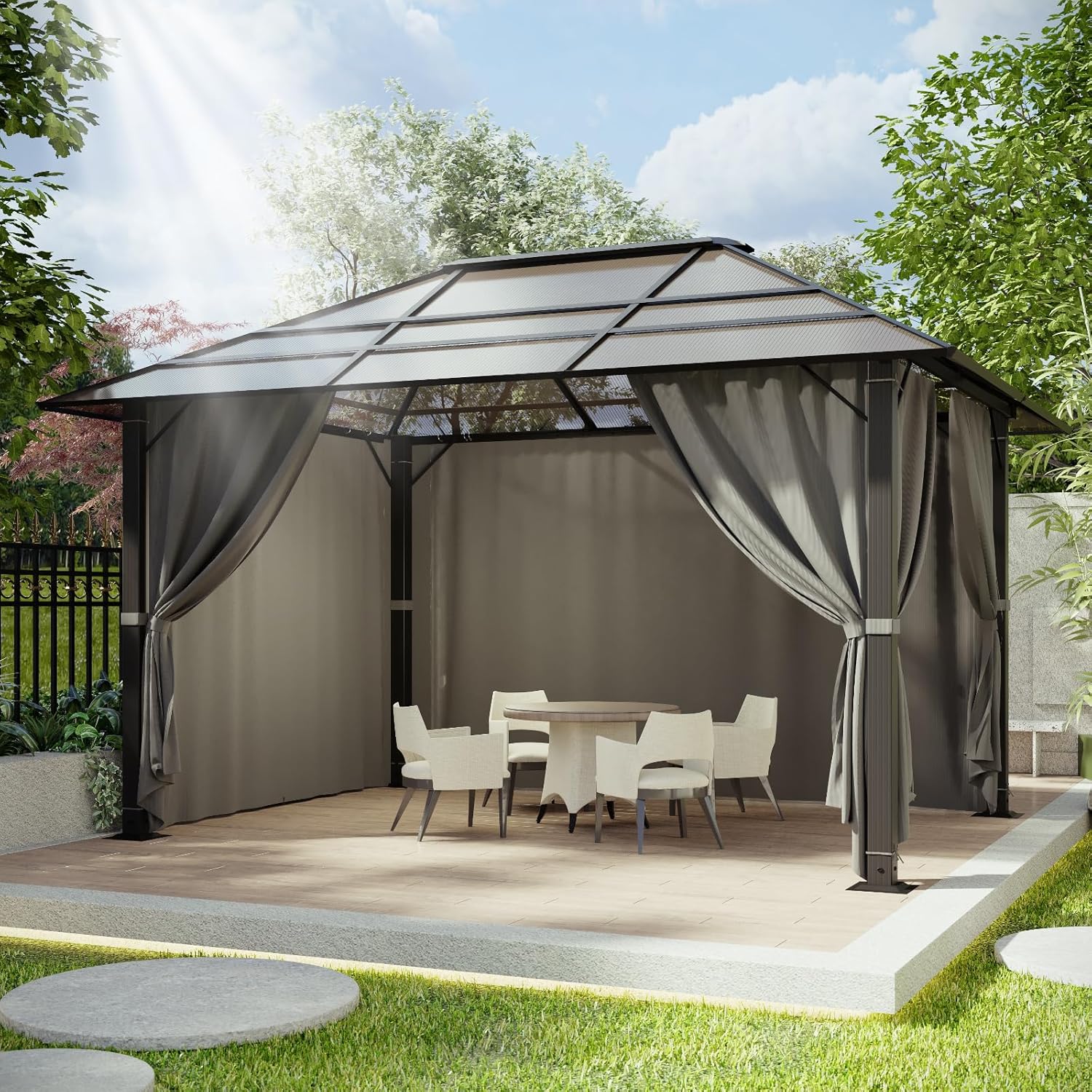 Devoko - tonnelle aluminium 3x4m - imperméable, toit UV, gris