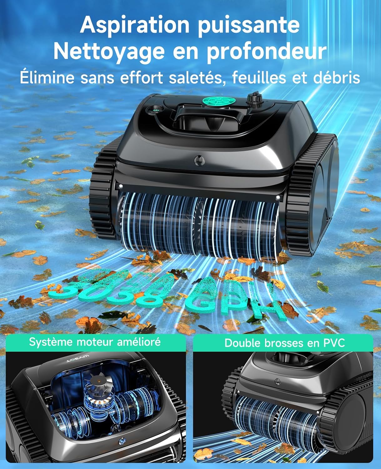 WYBOT C1 Robot Piscine Fond et Parois 150 Min Aspirateur Piscine avec Planification Intelligente des itinéraires, Nettoyage entièrement Automatique du Sol, 150m² Nettoyage Rapide(Vert Noir) Certifié ClimatePartner
