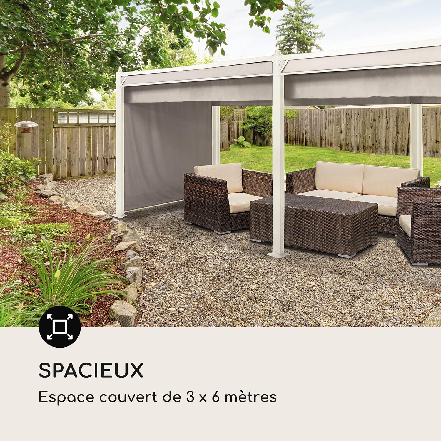 Blumfeldt - Pergola série aluminium 3x6m, hydrofuge, UV, toit et côtés polyester