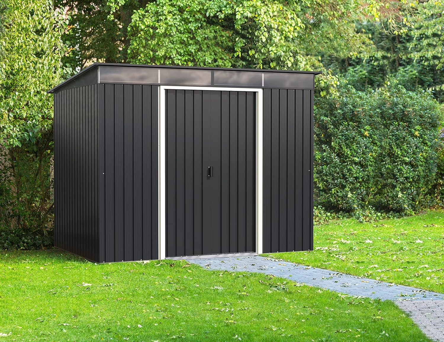 Duramax TOP Pent Roof Skylight 8 x 6 (4.37 m²) Abri de jardin en métal, fabriqué en acier galvanisé, structure de toit renforcée, lucarne intégrée pour la lumière du soleil, Anthracite