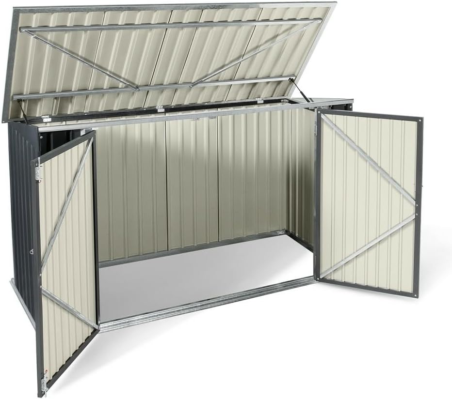 TERRE JARDIN - Abri de jardin métal 210x105x130cm - toit ouvrant, double porte, rangement vélos