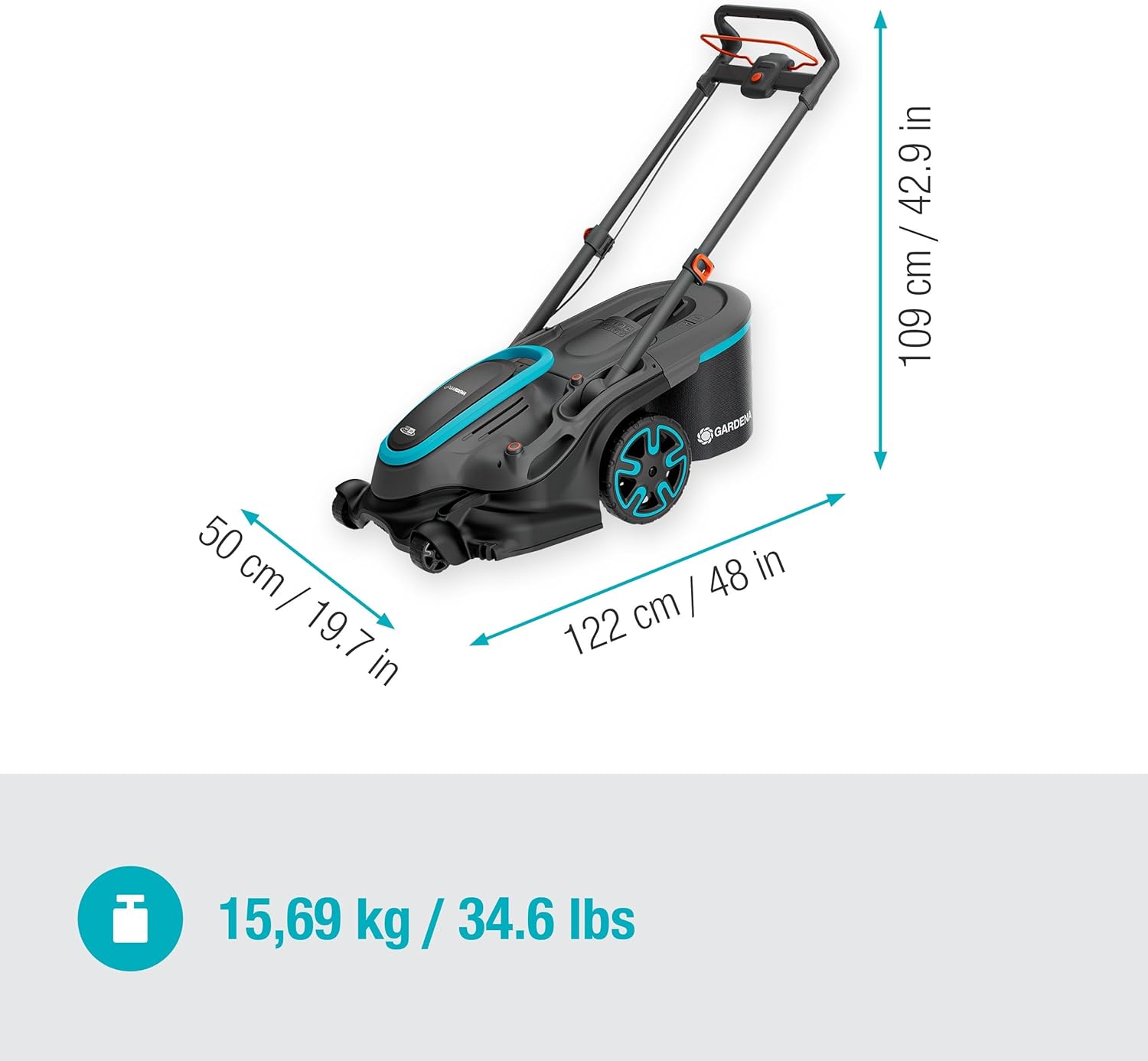 Gardena Tondeuse PowerMax Duo 46/36V P4A 4 Ah - sans Chargeur ni Batterie: Haute Performance, Deux Lames Valent Mieux Qu’Une, Idéal pour Les espaces étroits, Moteur Puissant PowerBoost (14646-55)