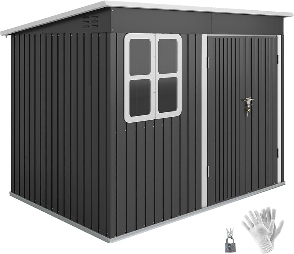 Outsunny - Abri de jardin métal 260x177x190cm, 4,13m², fenêtre, toit appentis, porte verrouillable