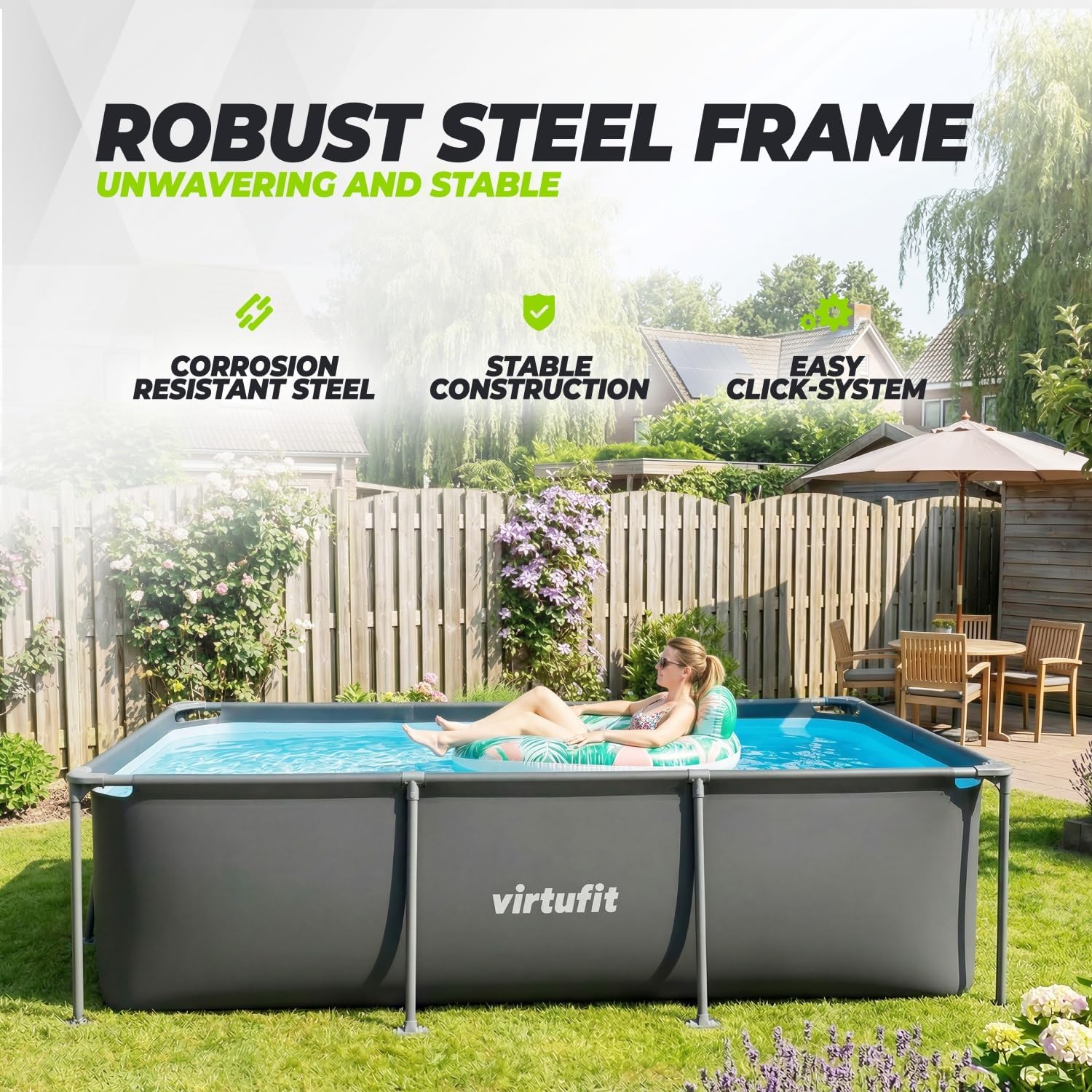 VirtuFit Piscine (Noir, 260 x 180 x 66 cm - Komplettpaket, Ronde)