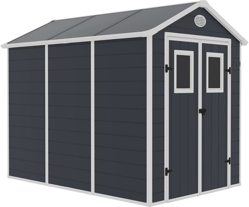 Habitat et Jardin - Abri de Jardin Résine Texas 5.23 m² Anthracite - Ancrages Intérieurs - Antirouille/Anti-UV