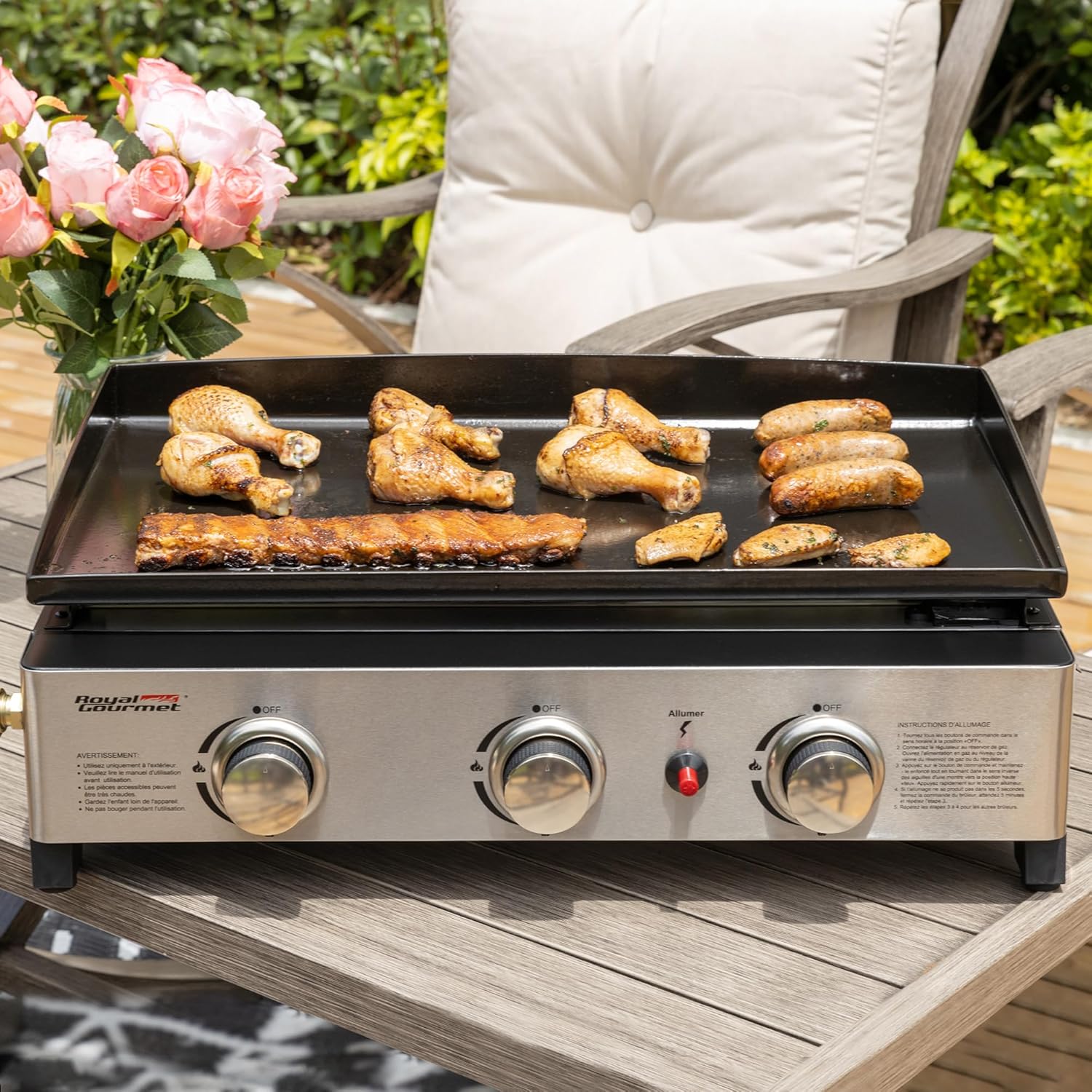 Royal Gourmet - Plancha Gaz 3 brûleurs - 62x35,5 cm - acier émaillé, portable, 7.5kW