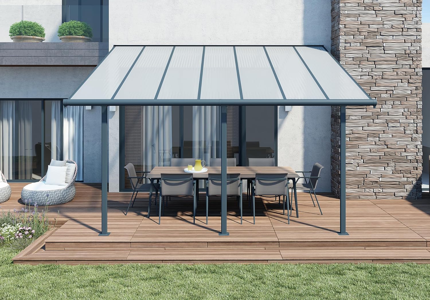 Canopia - Sierra - 3x4.25m pergola alu/polycarbonate, gris, moderne