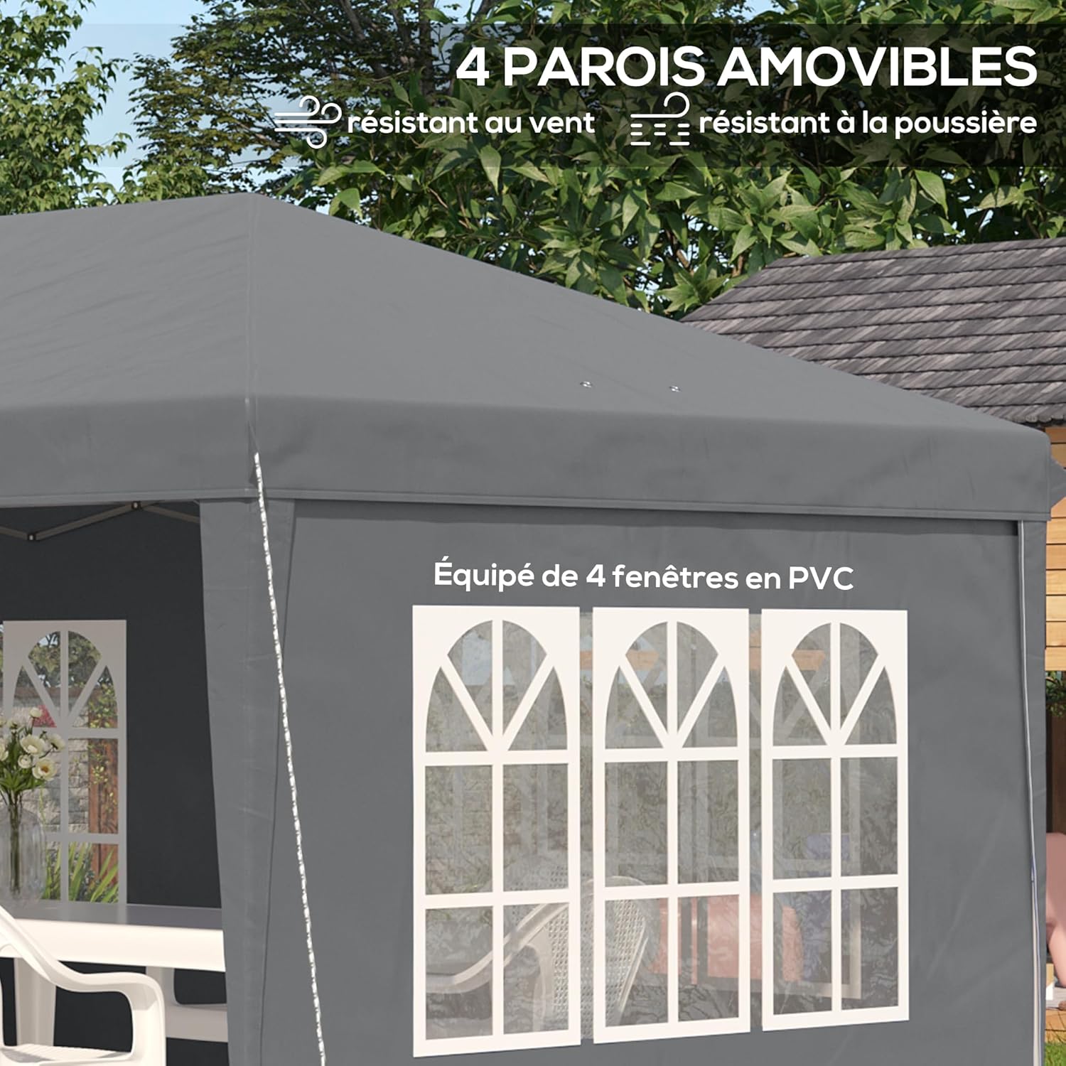 Outsunny - tonnelle pliante pop-up 3x6m - 3 côtés, piquets, sac transport