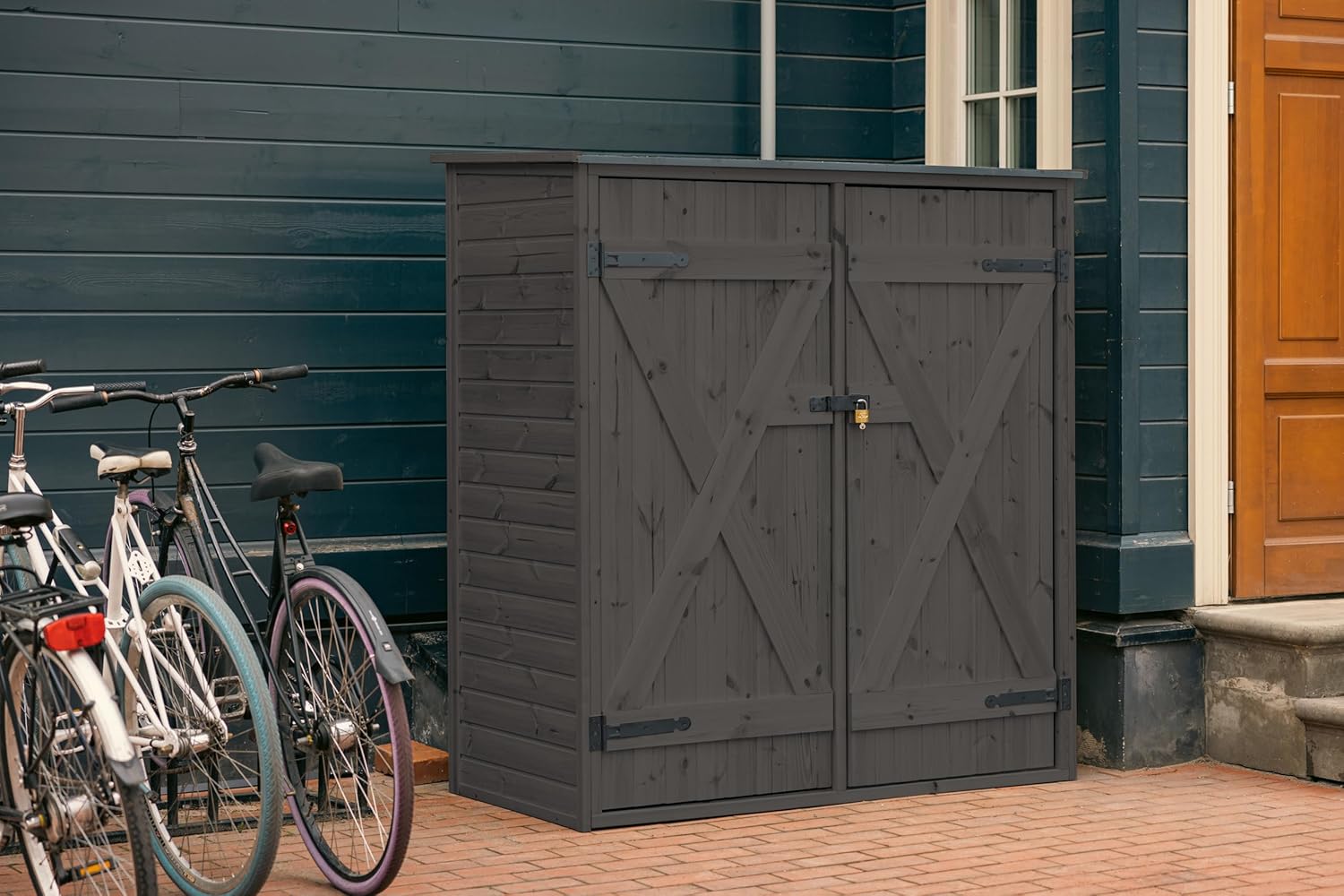 Upyard Abri à Outils avec système d'étagères - Abri de Jardin Moderne en Bois - Abri de Jardin avec Toit à pignon, 150 x 70 cm, Gris