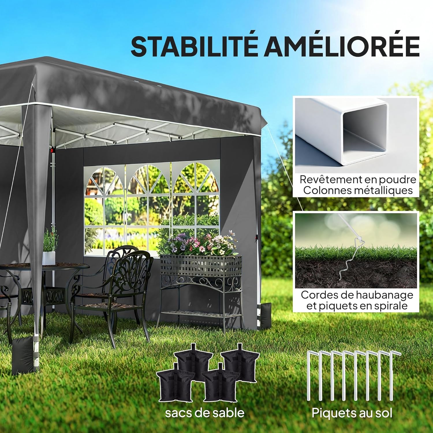 Outsunny - tonnelle pliante série jardin - 3x3m - parois latérales, UV 50+, hauteur réglable, fenêtre et porte