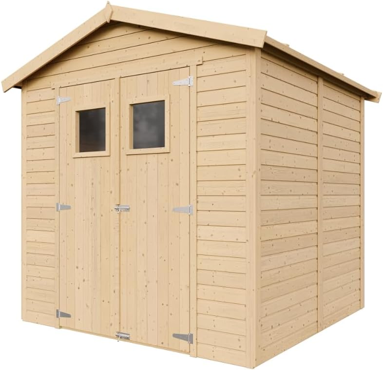 Abri de Jardin en Bois Naturel Plus Les PLANCHERS IMPRÉGNÉ - Stockage extérieur avec fenêtres H228x222x233 cm/4,2 m² Hangar en Bois Naturel - Atelier Rangement Outils et vélos- TIMBELA M351+M351G