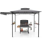COSTWAY Tonnelle de Barbecue 318 x 153 cm avec Auvent Latéral, Abri Barbecue Cadre en Métal avec ...