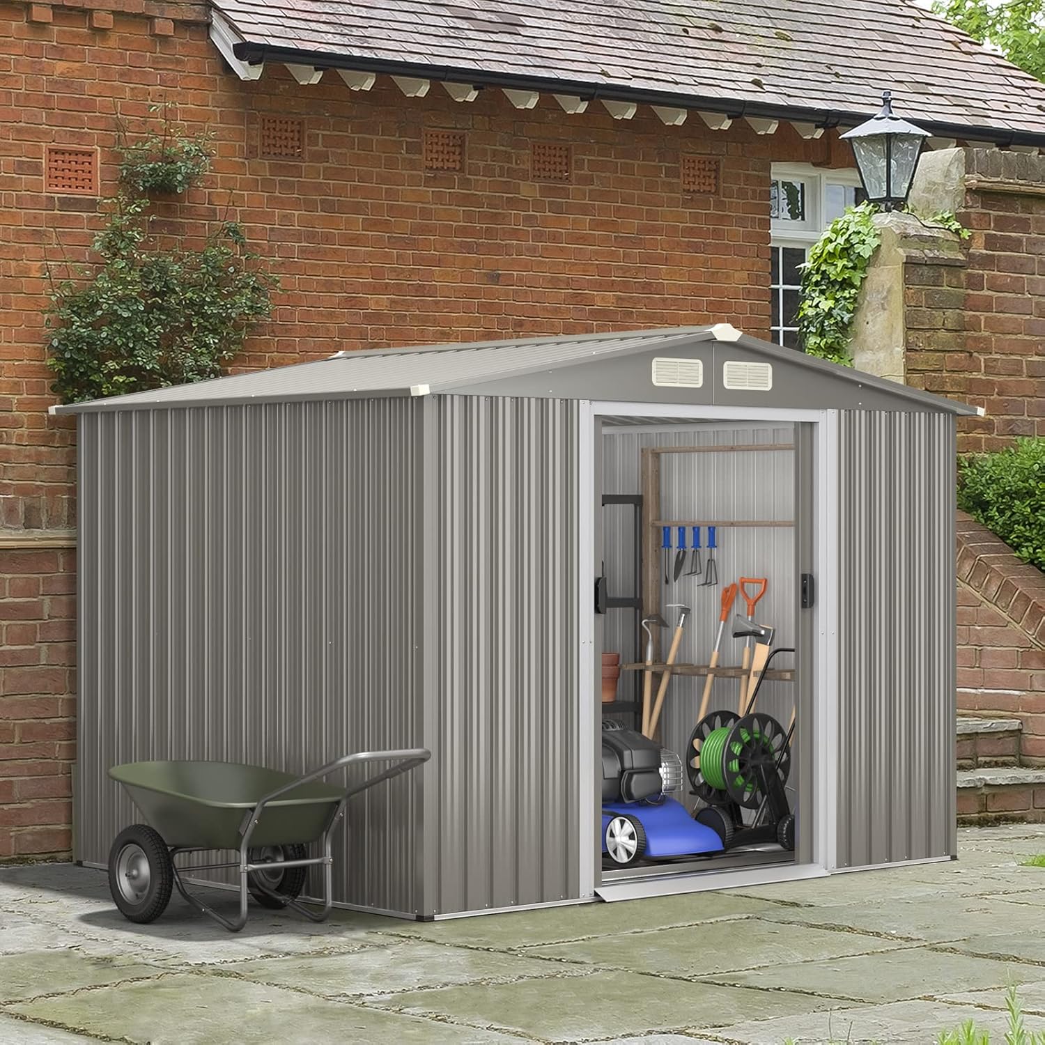 RELAX4LIFE - Abri de jardin acier 260x206,5x108cm, double porte, toit appentis, KX7293PK+FR