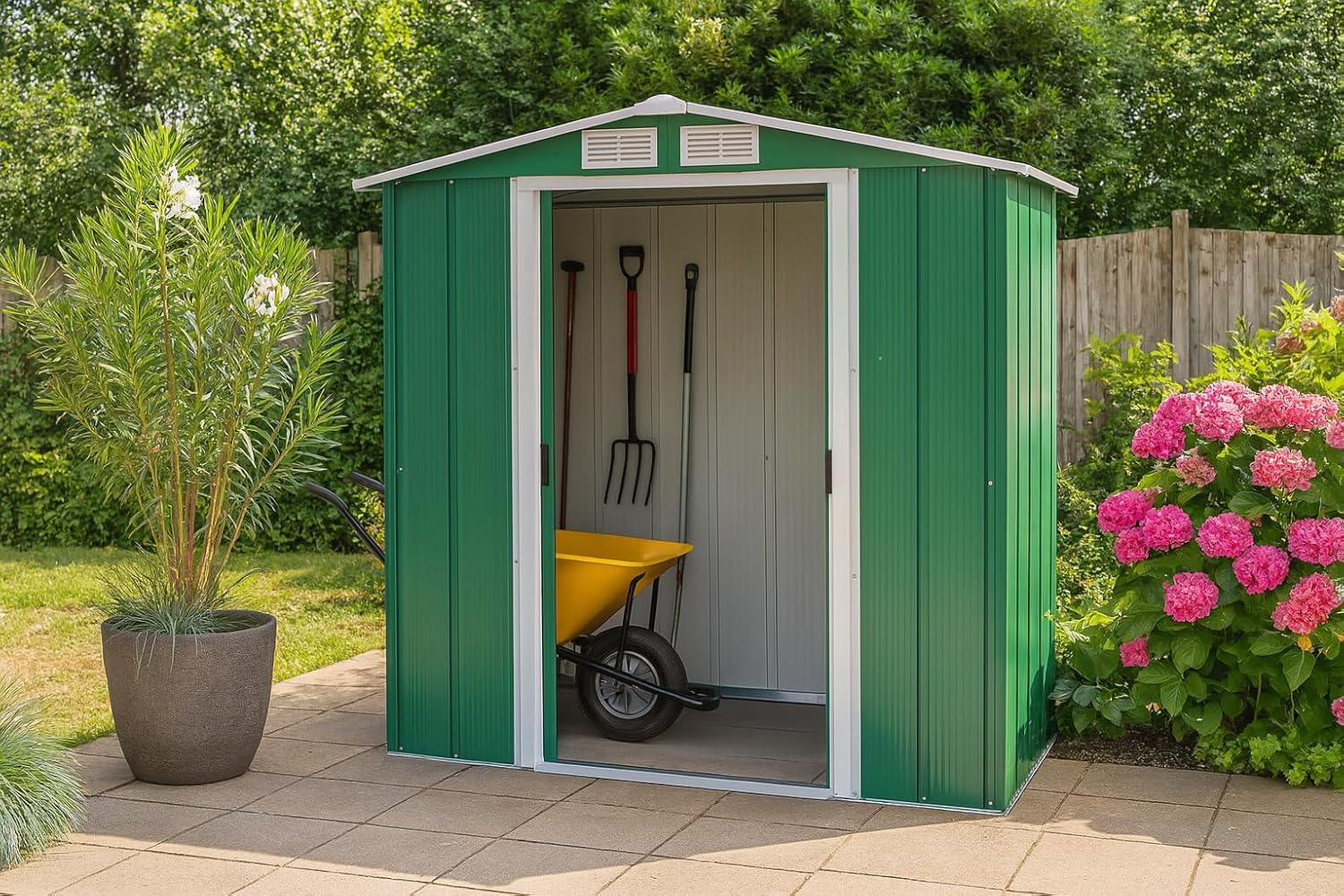 Duramax ECO 6 x 4 (2.17 m²) Abri de Jardin en Métal Galvanisé à Chaud, Abri de Stockage d'Outils, Structure de Toit Renforcée, Abri en Métal Sans Entretien, Vert